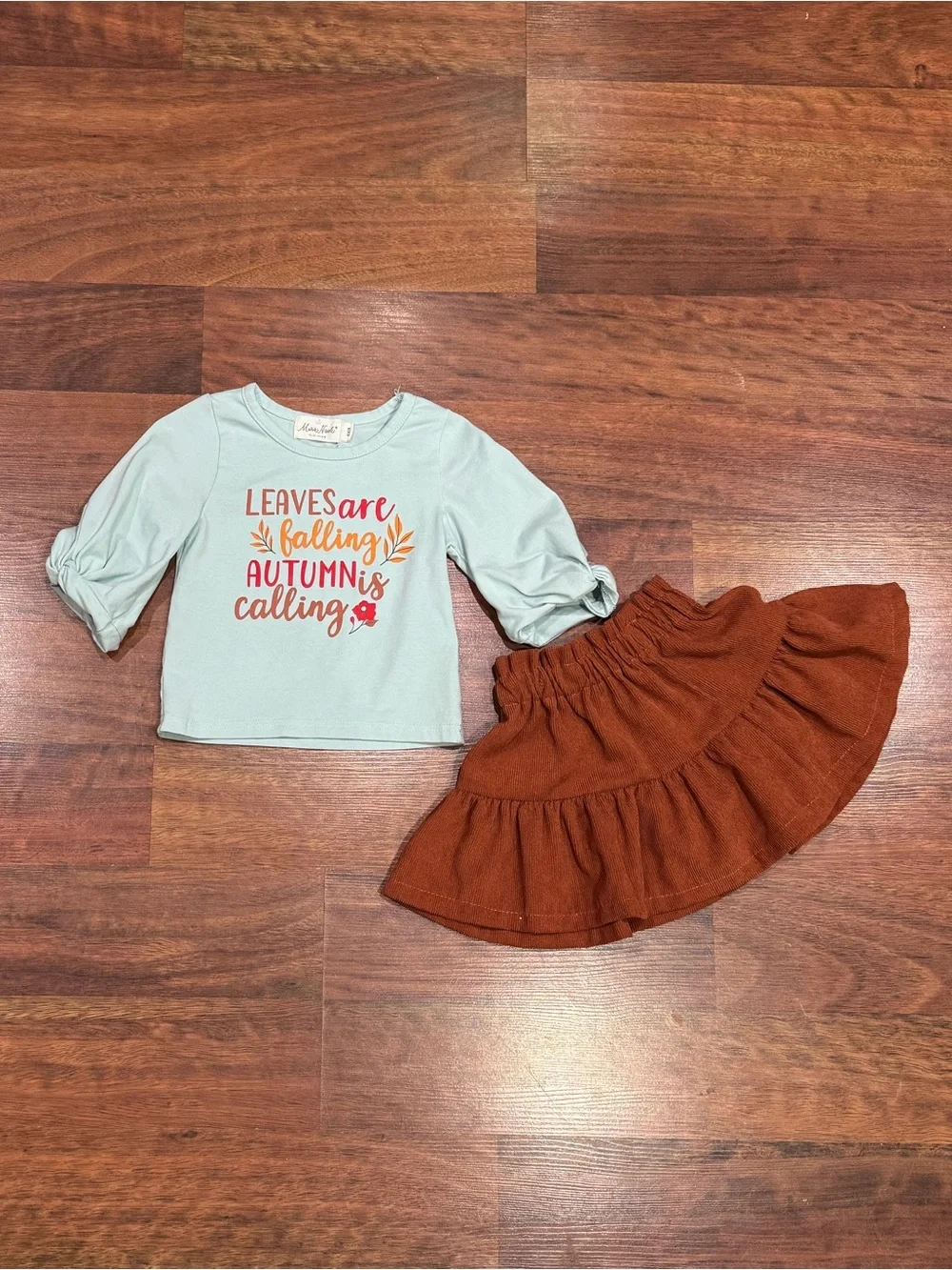 Marie Nicole - Leaves Are Falling Autumn Top & Rust Tiered Skirt Set